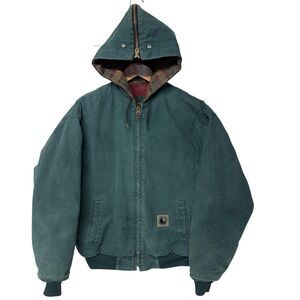 Gtg Berne Apparel Duck Canvas Jacket Hooded Workwear Full Zip Faded Green Men L